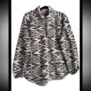 MIA & TESS Black White Fleece Cozy 1/4  Zip Pullover Sz XL